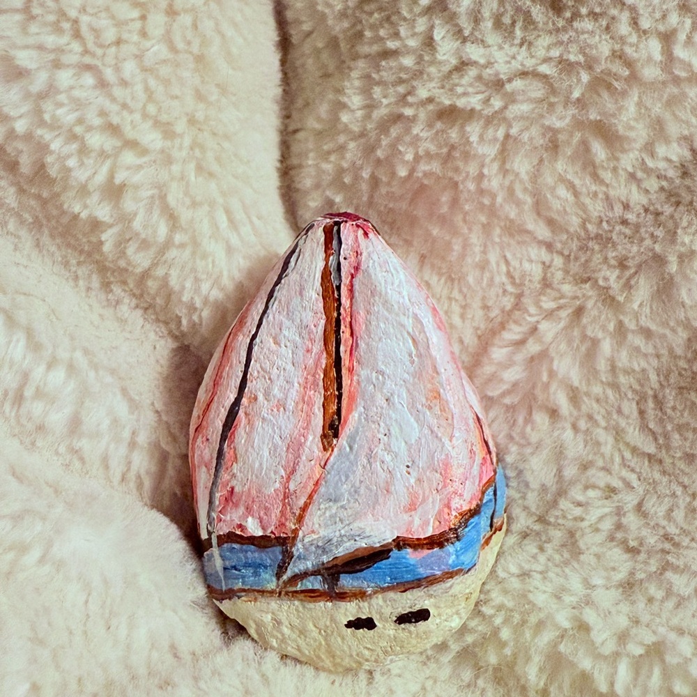 Hand Painted Sailboat Rock Decor